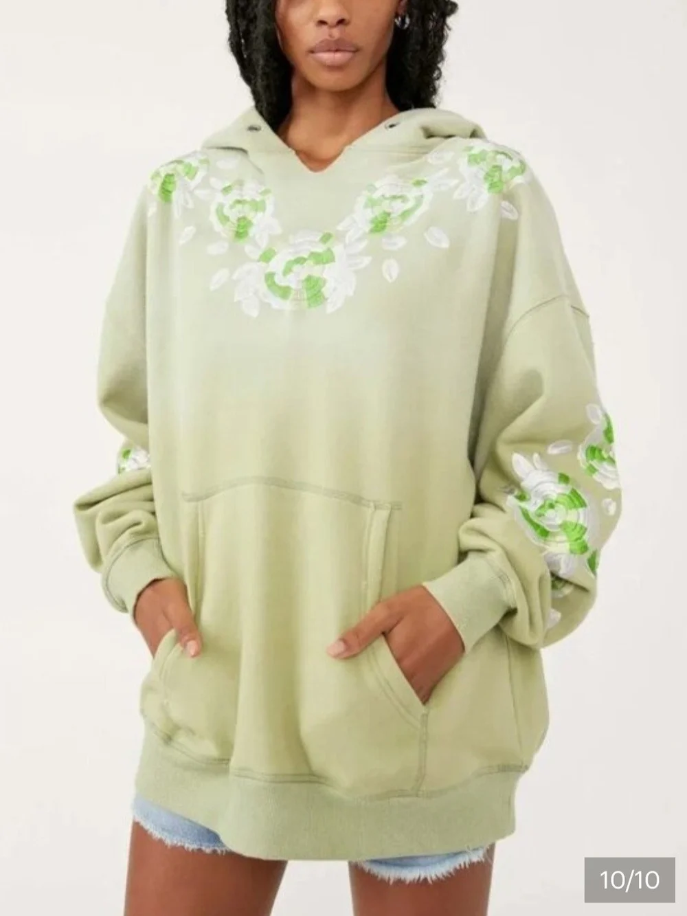 We The Free "Made" Floral Embroidered Hoodie XS Oversized Boho Sweatshirt FP - Picture 2 of 13